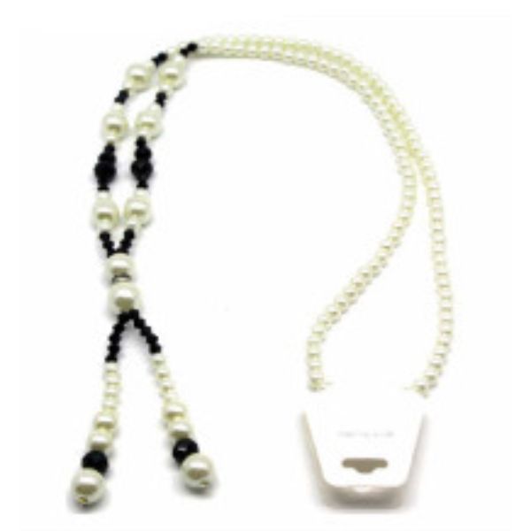 Long Pearl and Black Necklace