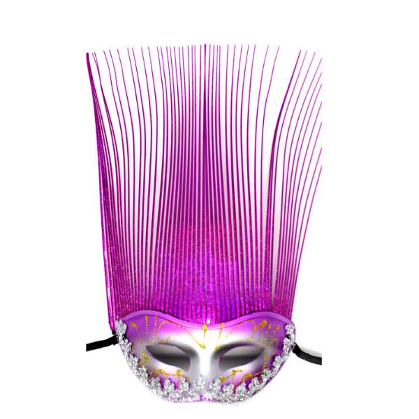 Pink Shiny Metallic Mask With Long Metallic Fringe