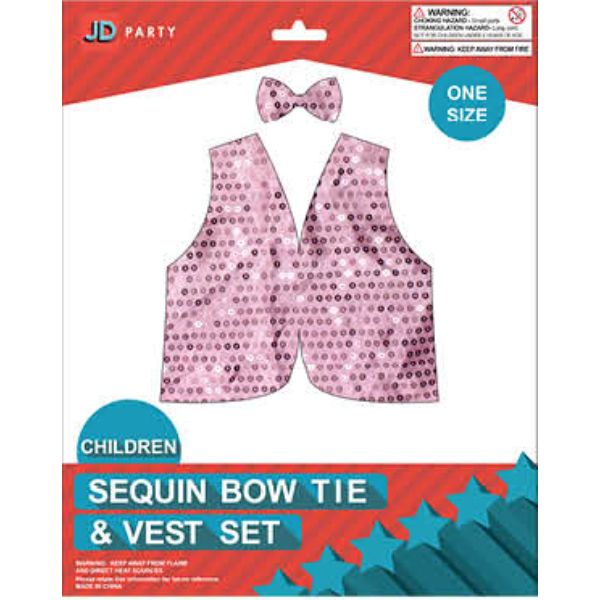 Light Pink Kids Sequin Bow Tie & Vest Set