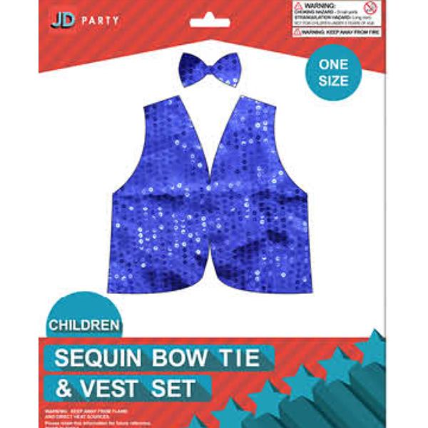 Dark Blue Kids Sequin Bow Tie & Vest Set