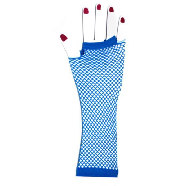 Blue Long Fishnet Gloves