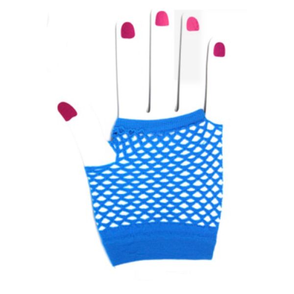 Blue Short Fishnet Gloves