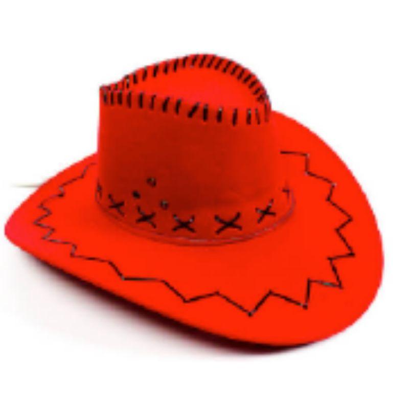 Red Fluro Stiched Cowboy Hat