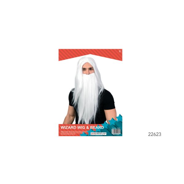 White Delux Wizard Wig And Beard