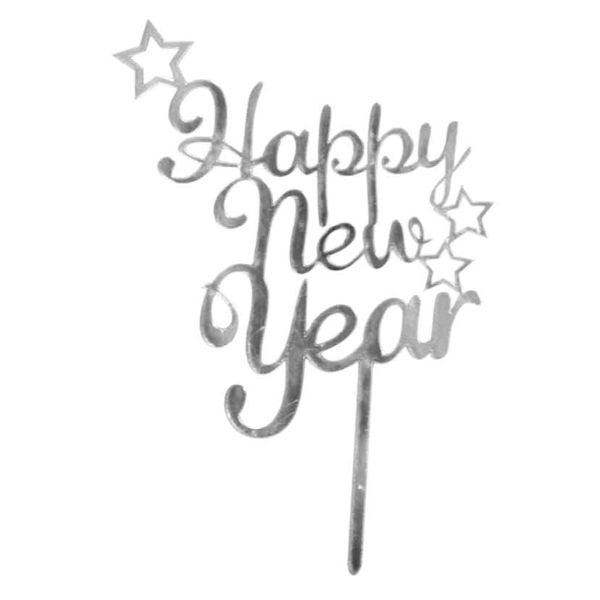 Silver Text Happy new Year Cake Topper