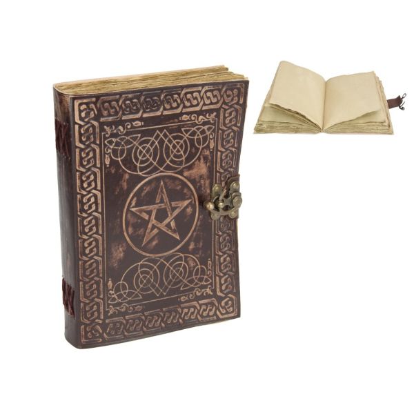 Antique Paper Leather Journal/Spell Book with Pentagram Design - 25cm x 18cm