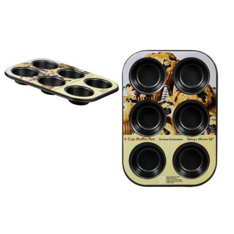 6 Cup Muffin Pan - 26.5cm x 18.5cm x 3cm - The Base Warehouse