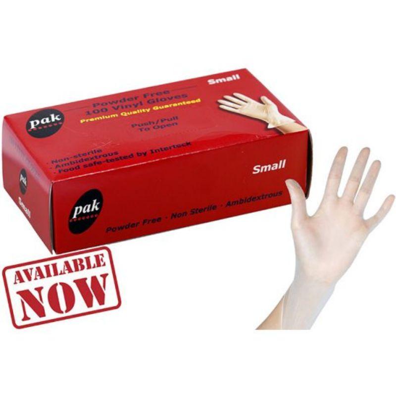 100 Pack Powder Free Food Safe Clear Vinyl Gloves - Small