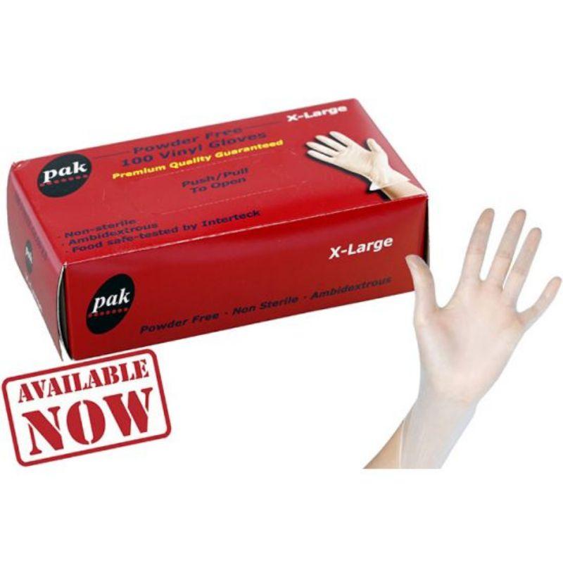 100 Pack Powder Free Food Safe Clear Vinyl Gloves - XL