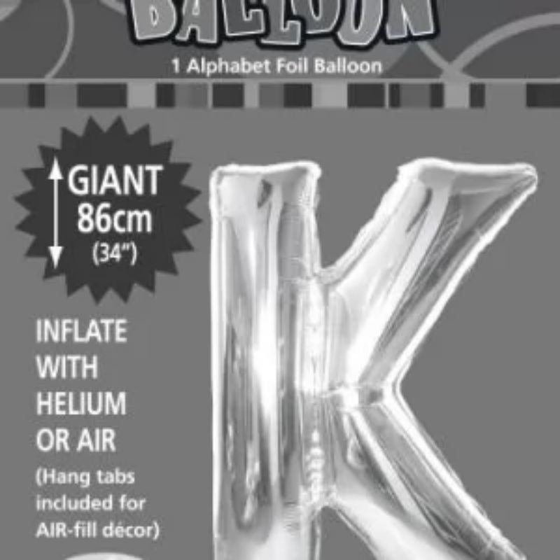 Silver Letter K Foil Balloon - 86cm