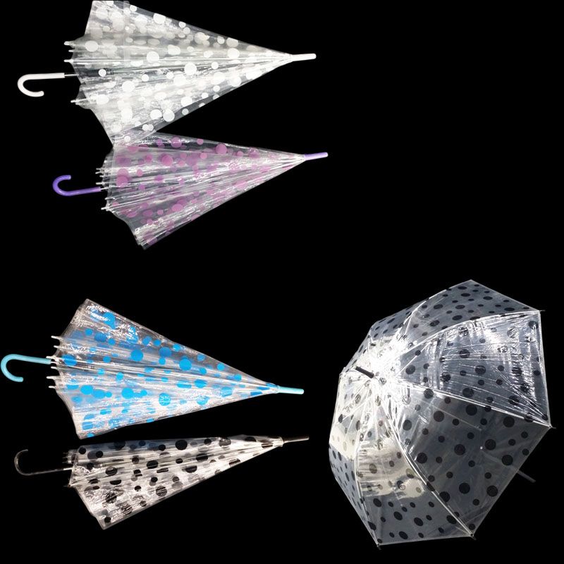 Plastic Transparent 8 Ribs Dots Umbrella - 55cm
