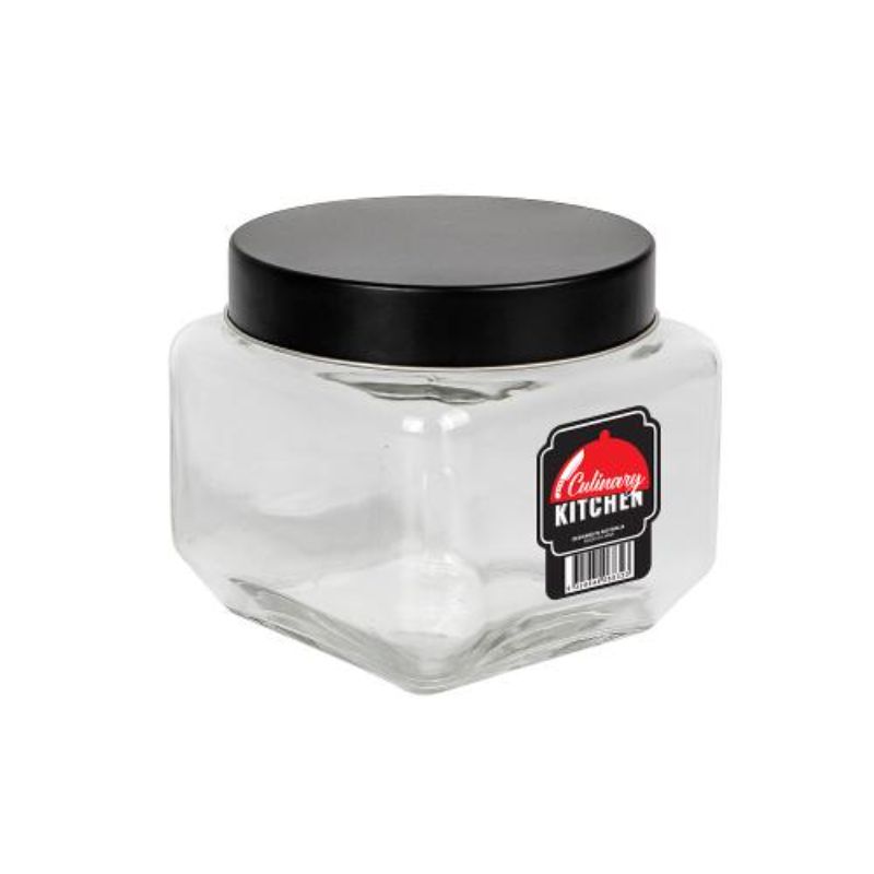 Square Black Glass Jar with Lid - 800ml