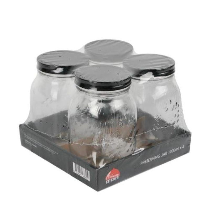4 Pack Glass Preserve Jars - 1000ml