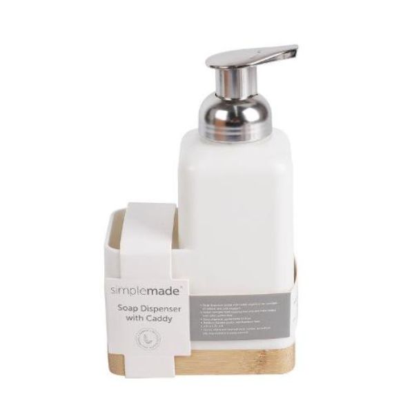 White Simlemade Soap Dispenser With Caddy