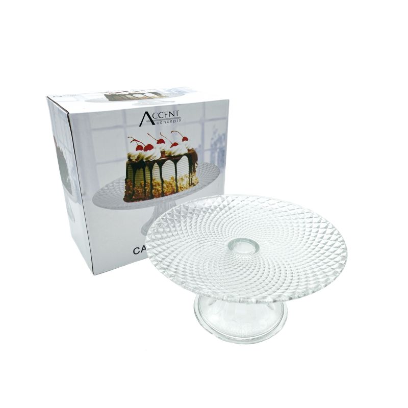 Diamond Embossed Glass Small Cake Stand - 20cm x 8cm