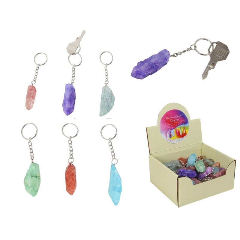 Rainbow Quartz Crystal Key Ring