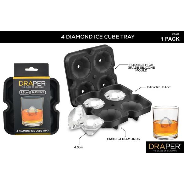 1 Pack 4 Diamonds Silicone Ice Cube Tray