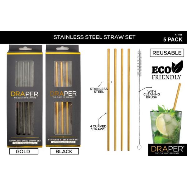 5 Pack Stainless Steel Reusable Straw Set