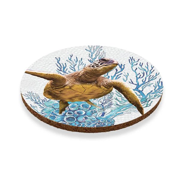 6 Pack Round Elliot Turtle Coaster - 10cm x 10cm