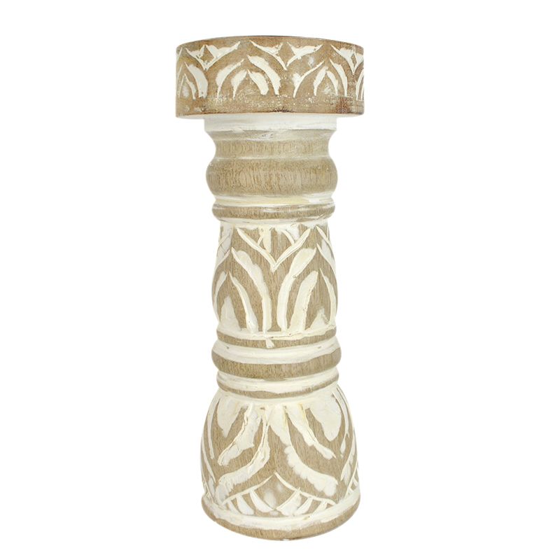 Natural White Nyala Wood Candle Holder - 10cm x 25cm