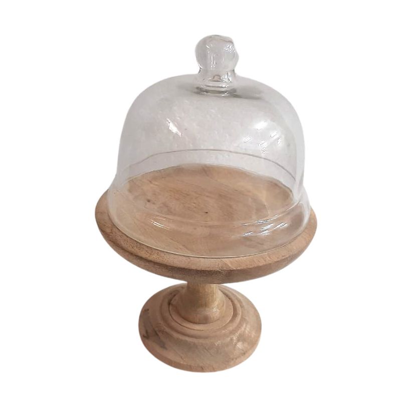 Natural Cal Footed Wood/Glass Cloche - 20cm x 23cm