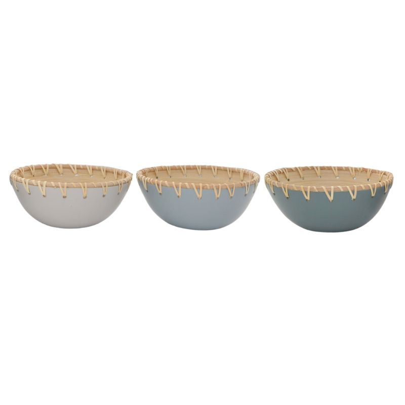 Grey Stitch Rattan Bowl - 18cm x 7cm
