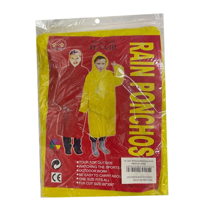 Kids Colour Rain Coat - One Size Fits Most
