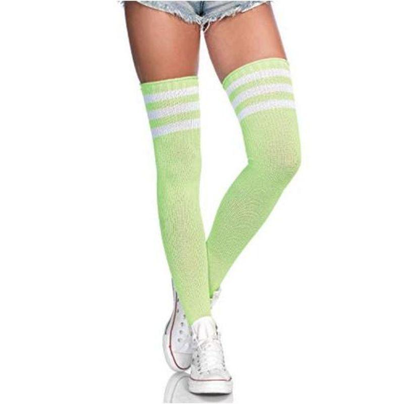 Neon Green Athletic Thigh High with White Stripe Top