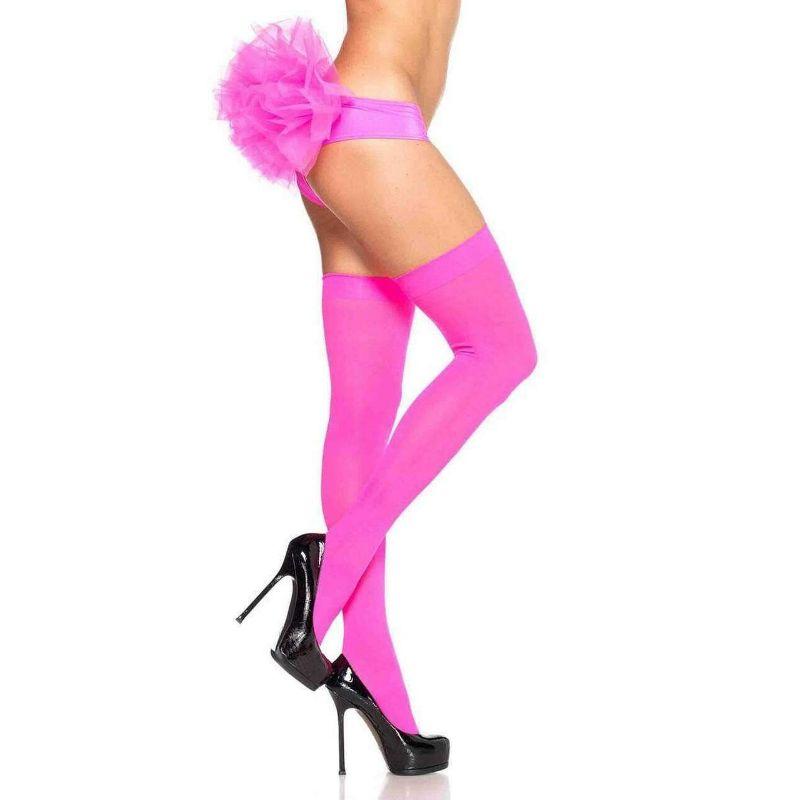 Neon Pink Opaque Nylon Thigh Highs