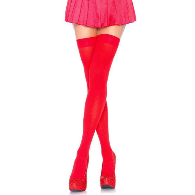 Red Opaque Nylon Thigh Highs