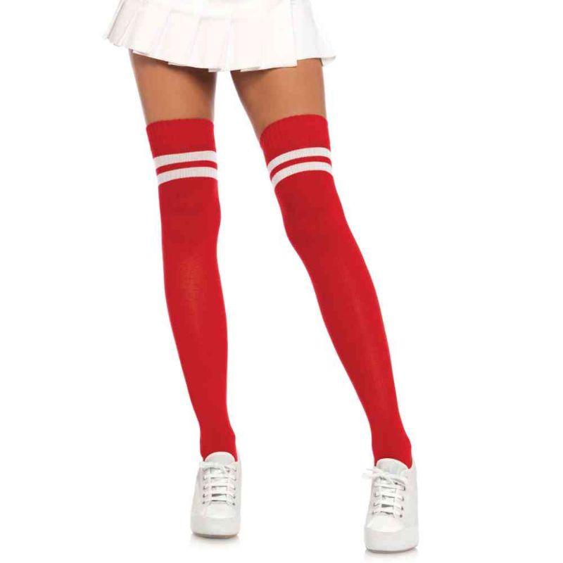 Red & White Ribbed Athletic Thigh Highs