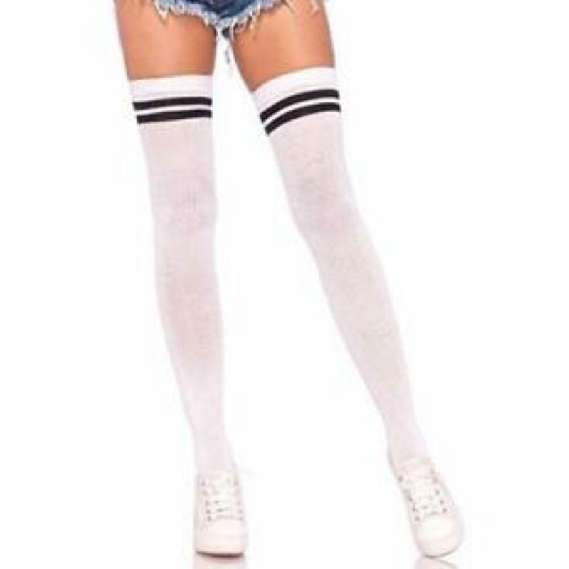 White & Black Ribbed Athletic Thigh Highs