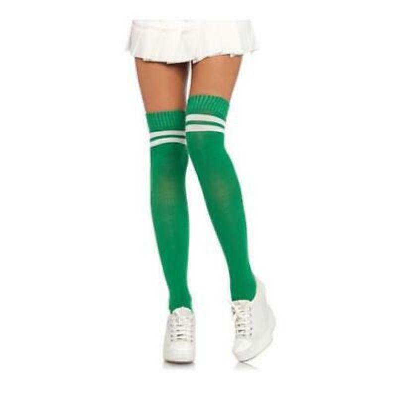 Green & White Ribbed Athletic Thigh Highs