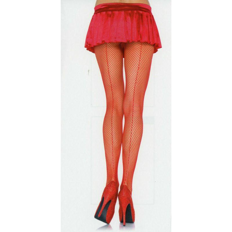 Red Fishnet Pantyhose with Back Seam