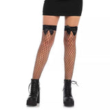 Load image into Gallery viewer, Black Thigh High Stockings Net With Bow Top Black

