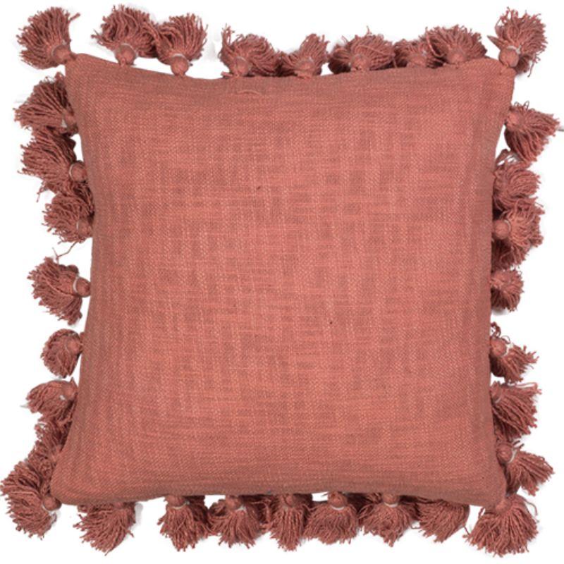 Coral Cotton Slub Tassel Cushion - 45cm x 45cm x 10cm