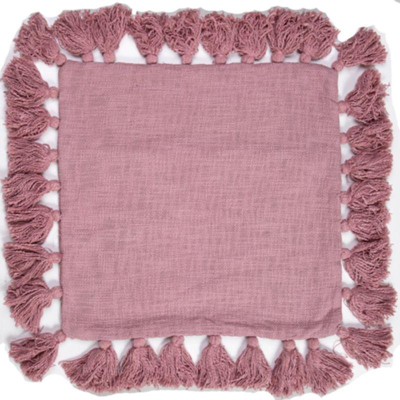 Old Rose Cotton Slub Tassle Cushion - 45cm x 45cm x 10cm