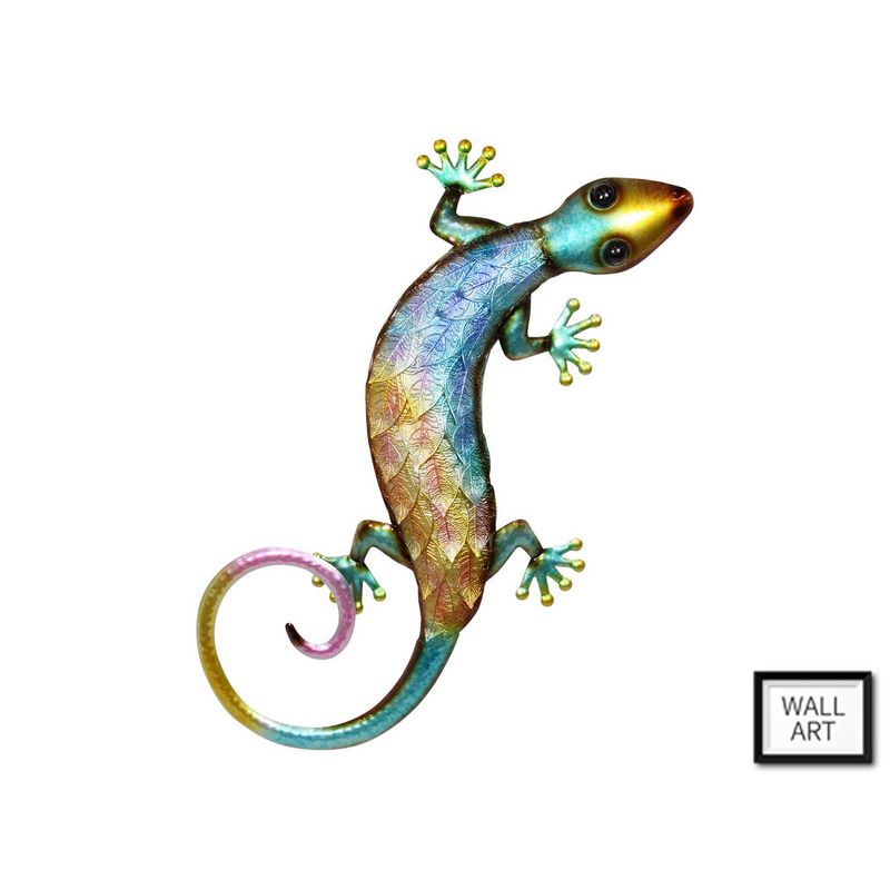Colourful Metal Leaf Pattern Lizard Wall Art - 65cm