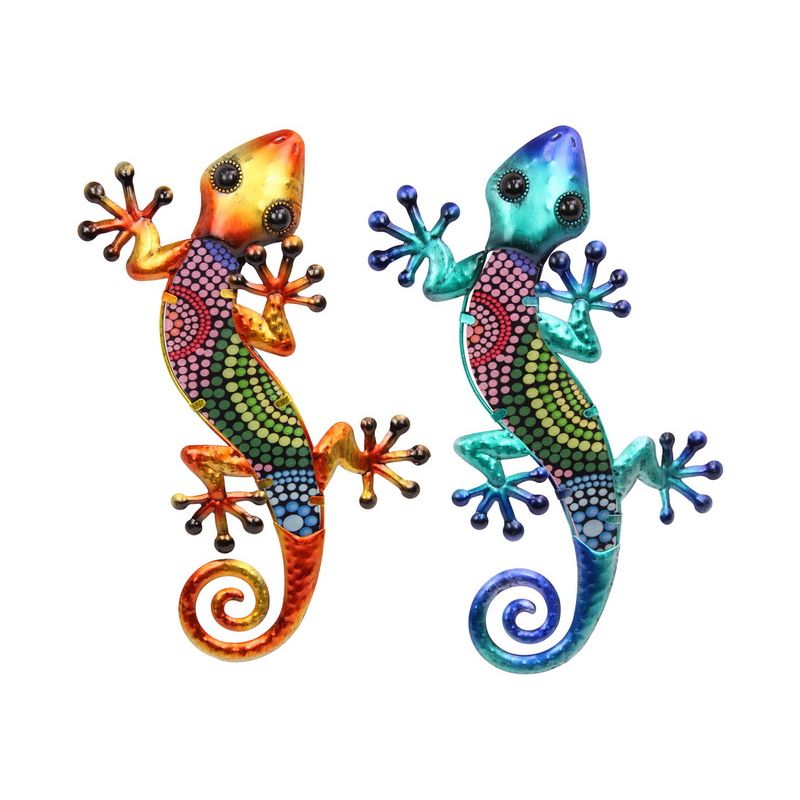 Tribal Dot Art Metal Glass Lizard Wall Art - 38cm