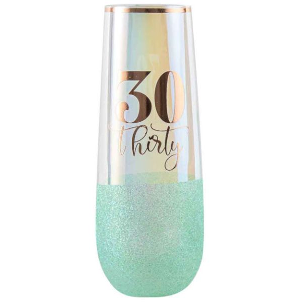 30 Thirty Glittery Colour Stemless Champagne Glass - 180ml