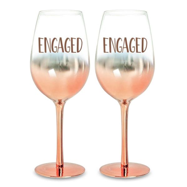 2 Pack Rose Gold Engaged Ombre Wine Glasses - 430ml