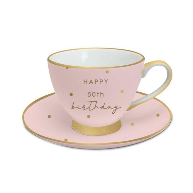 50th Pink Tea Cup & Saucer Set