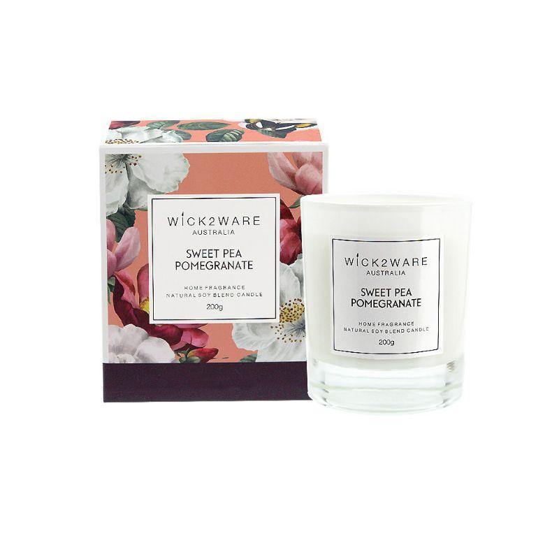 Wick2Ware Sweet Pea Pomegranate Candle - 200g - The Base Warehouse
