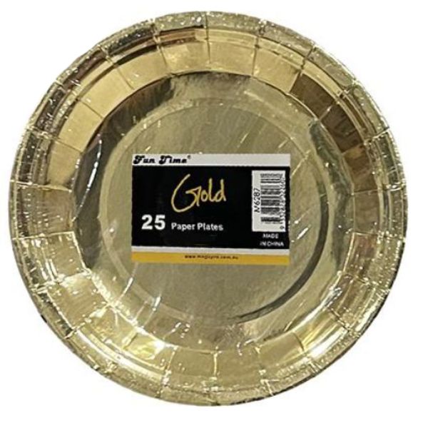 25 Pack Gold Paper Plates - 23cm