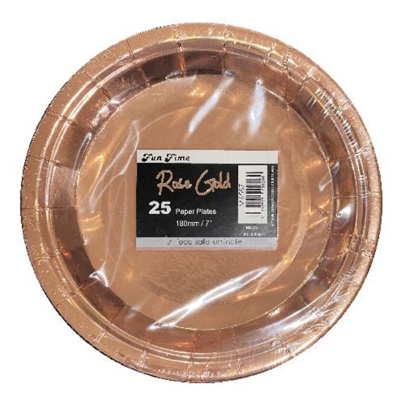 25 Pack Rose Gold Paper Plates - 18cm