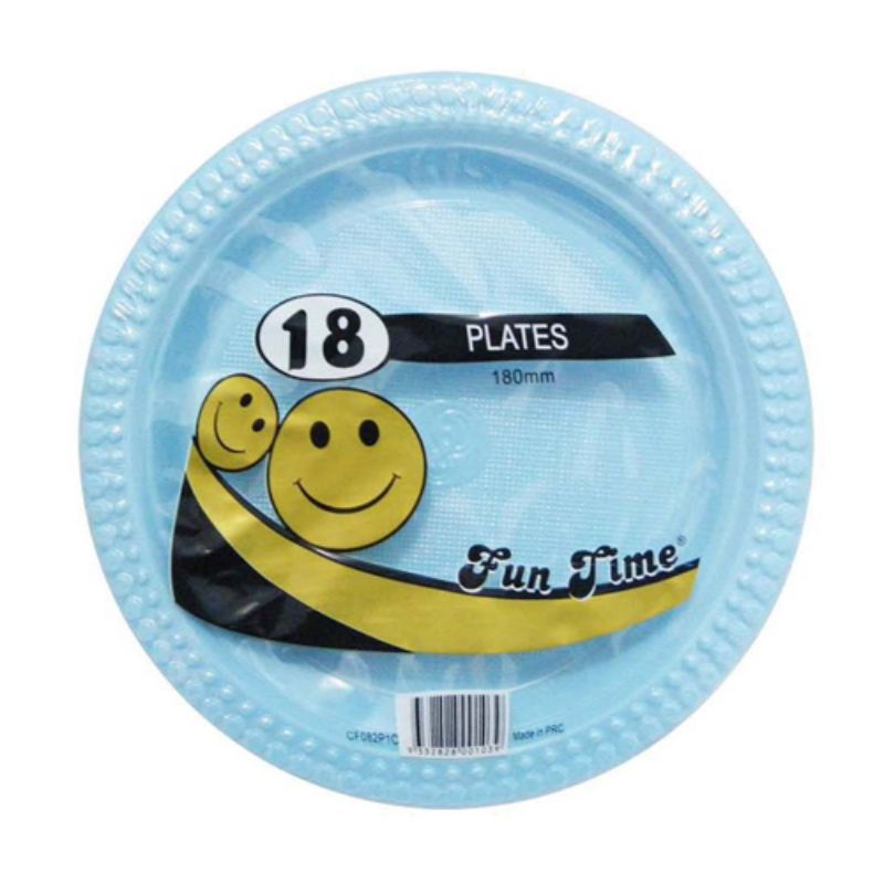 18 Pack Baby Blue Plastic Round Plates - 18cm