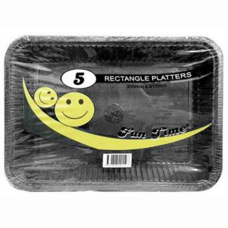 5 Pack Black Plastic Rectangle Platters - 300mm x 215mm