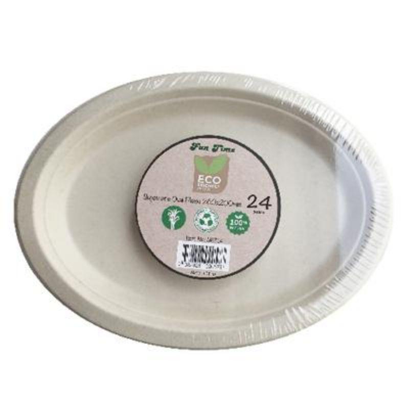 24 Pack Sugarcane Oval Platters - 260mm x 200mm