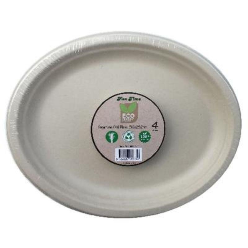 4 Pack Sugarcane Oval Platters - 318mm x 252mm