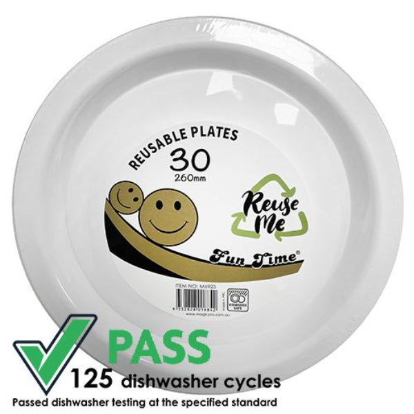 30 Pack White Round Reusable plates - 26cm